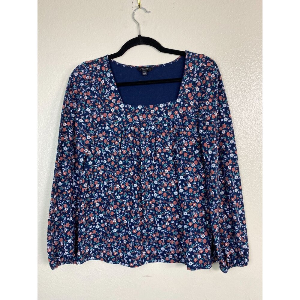 Lucky Brand Womens Floral Long Sleeve Top size Small Boho Peasant Square neck